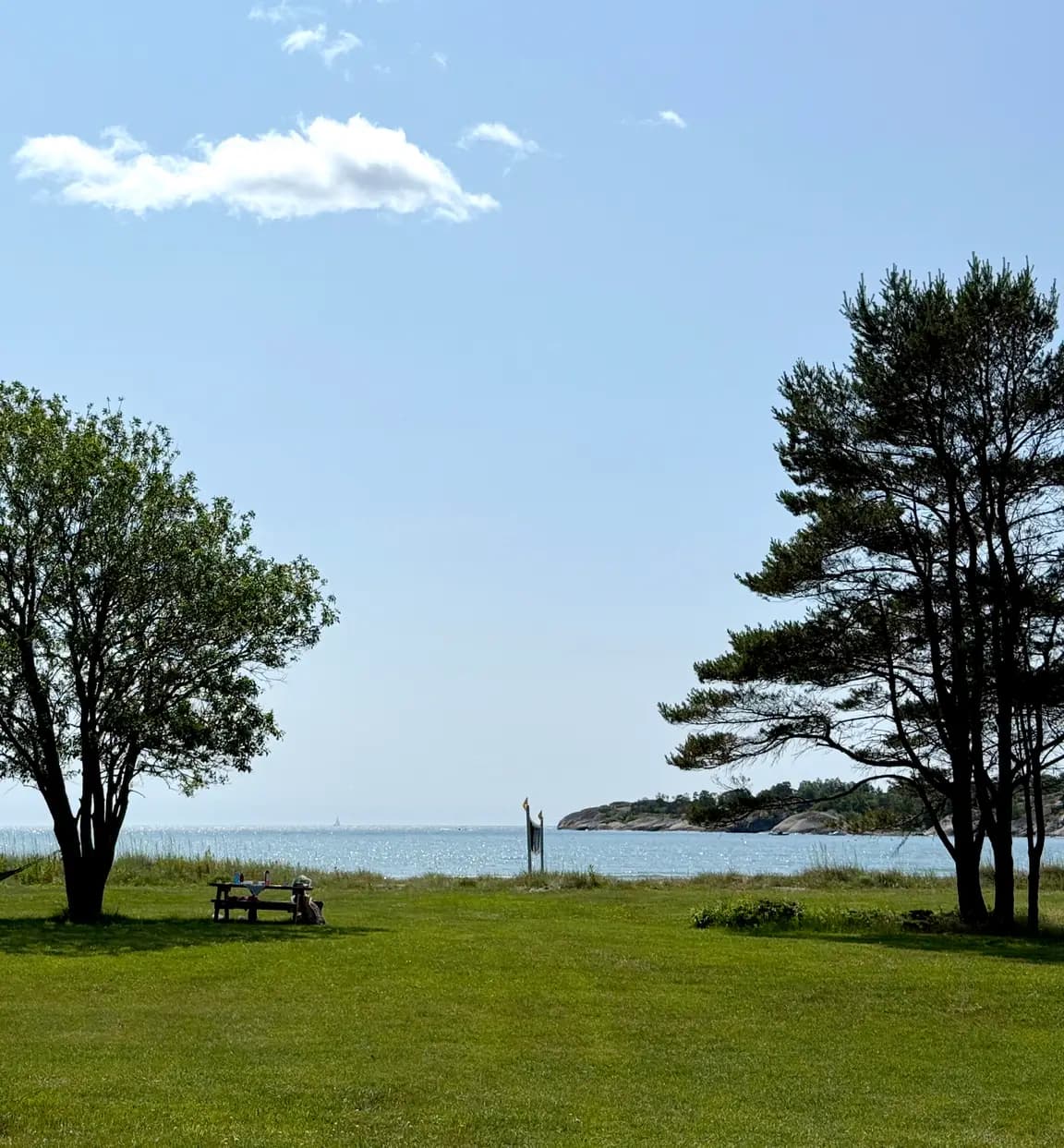 Utsikt utover havet ved vestre strand på Kolbensrød Camping